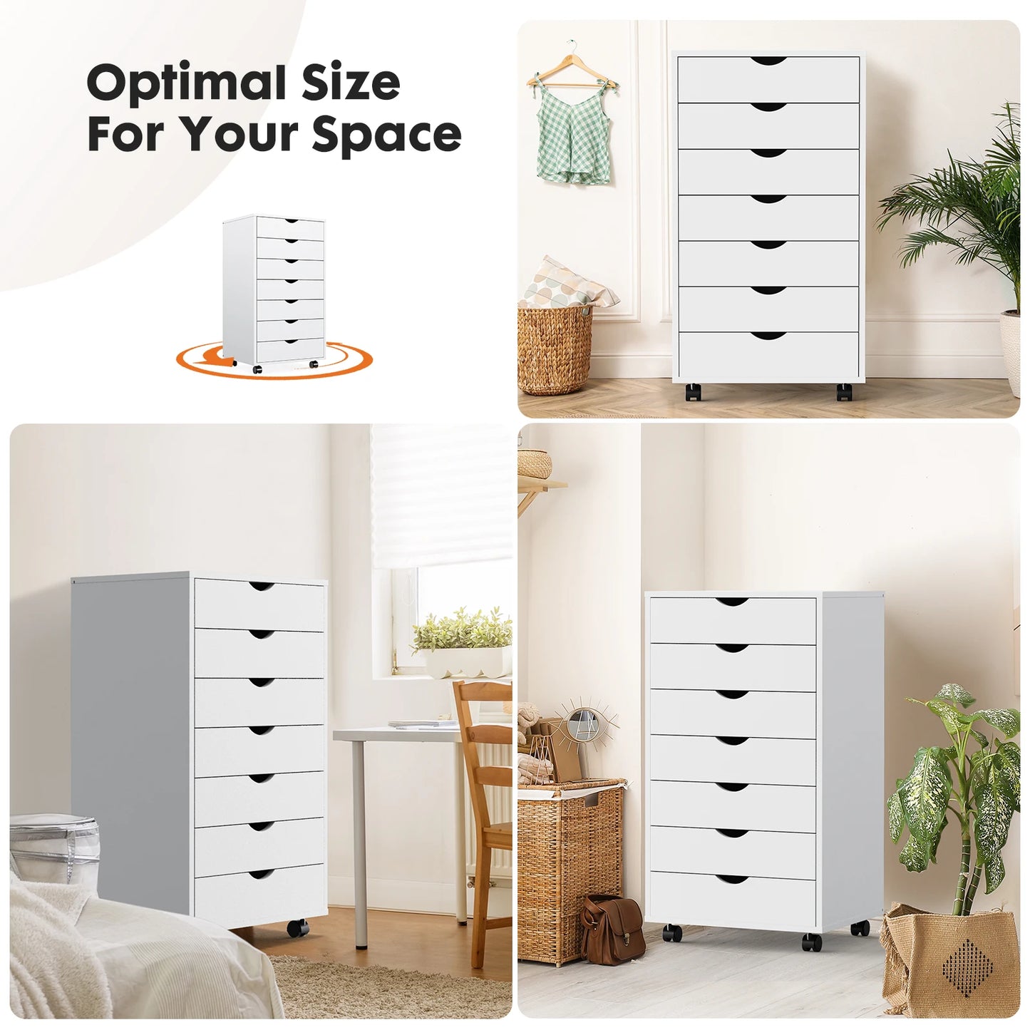 JHK 7 Drawer Chest Dresser With Wheels Living Room Organizer