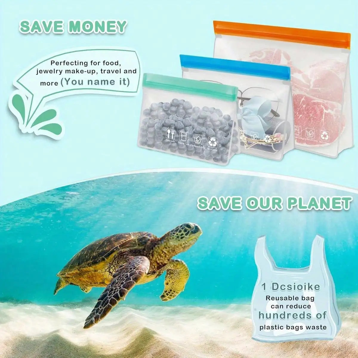 Reusable Freezer Bags 15 Pack Leakproof Stand Up Food Storage