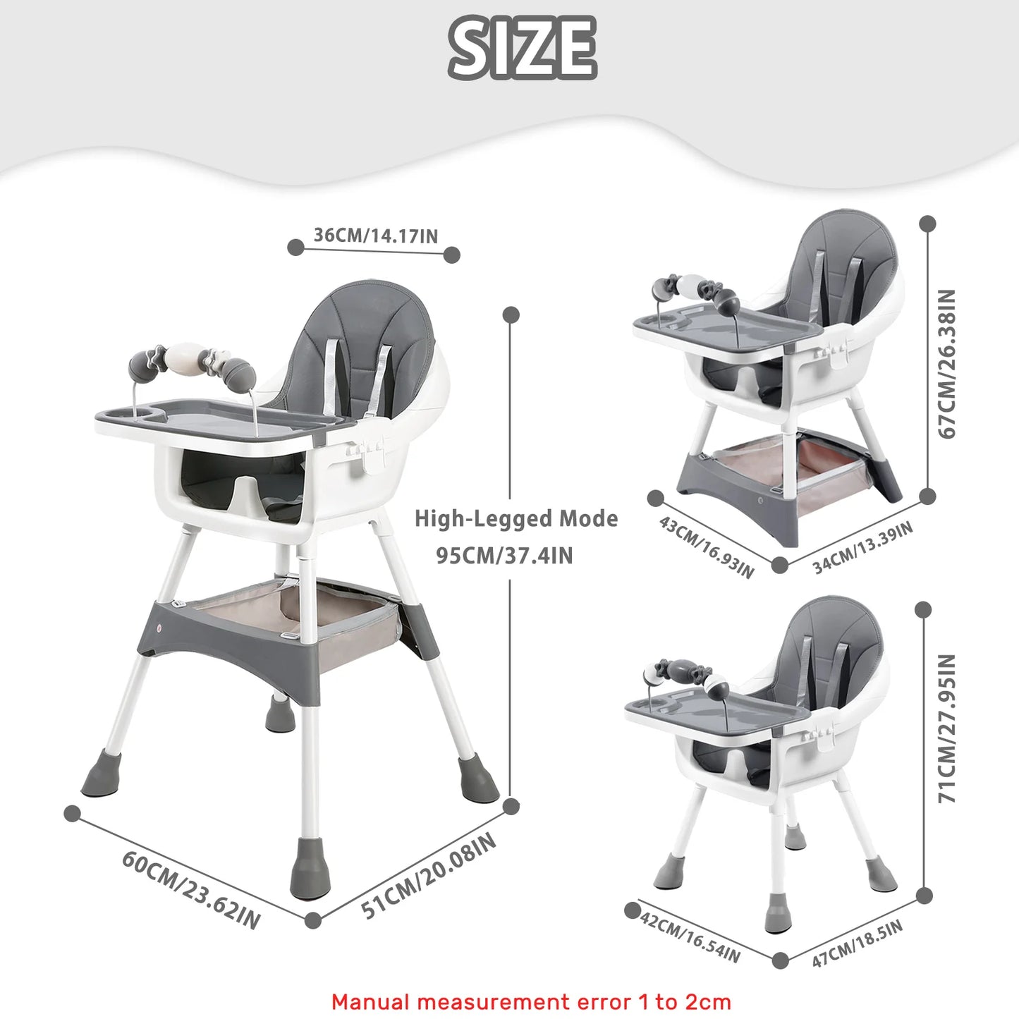 PIORLADO Portable Convertible Baby High Chair With Dining Tray And Toy Rack