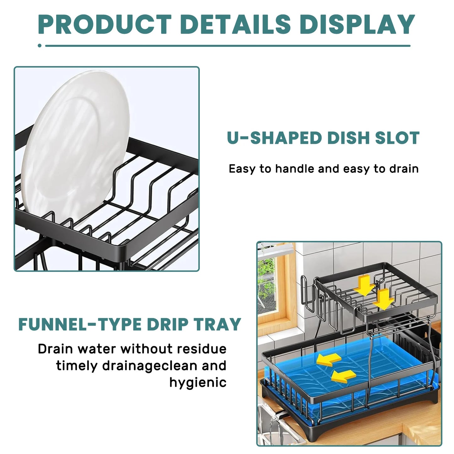 Two-Tier Dish Drying Rack For Kitchen Countertops Removable