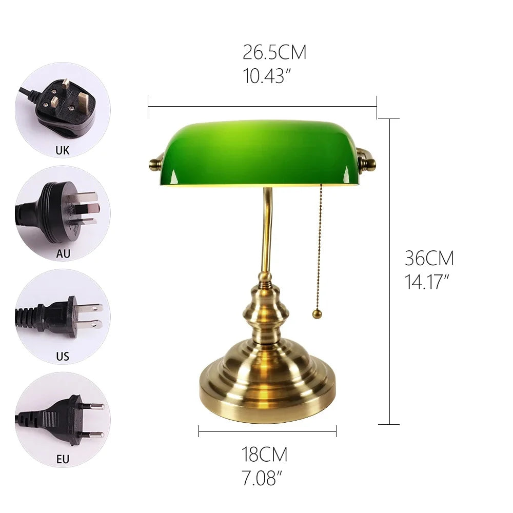 Elegant Iron And Glass Banker Table Lamp For Bedrooms