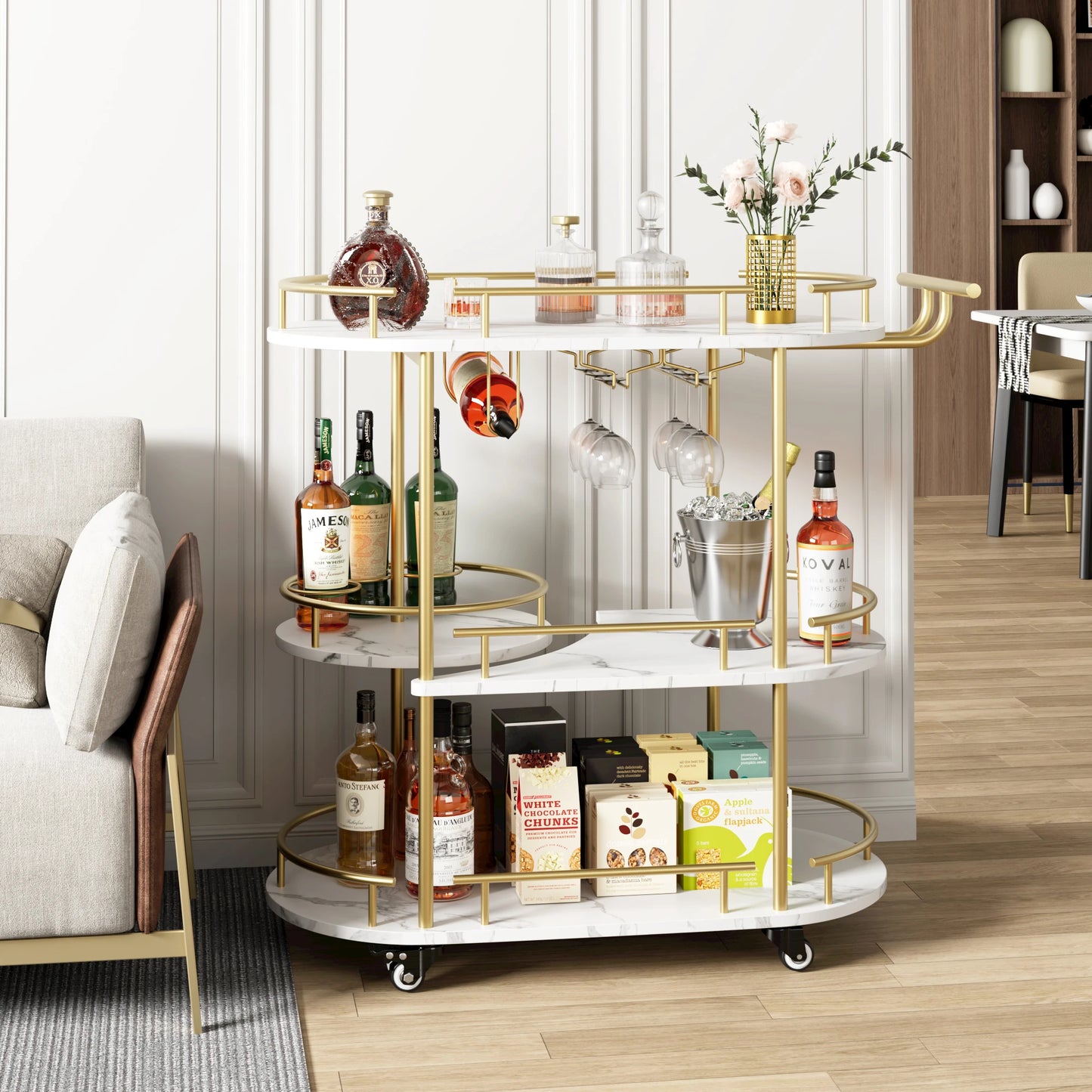 TWISTER.CK Bar Carts Four Tier Storage Shelves With Wine Rack