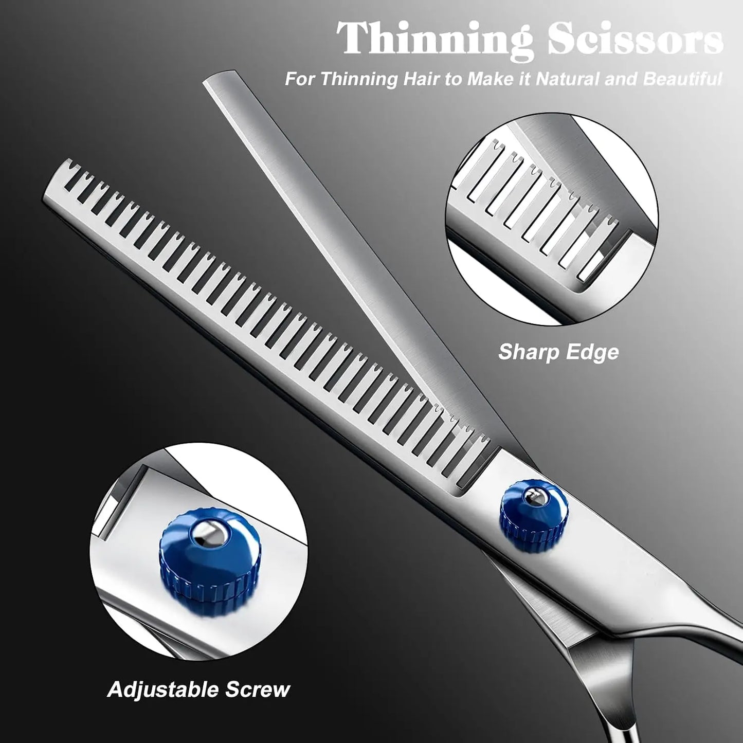 Professional Pet Grooming Shears Set Stainless Steel Safety Round Tip Dog Cat Hair Cutting Kit Straight Curved Thinning Scissors with Comb for Small Large Pets Hair Trimming