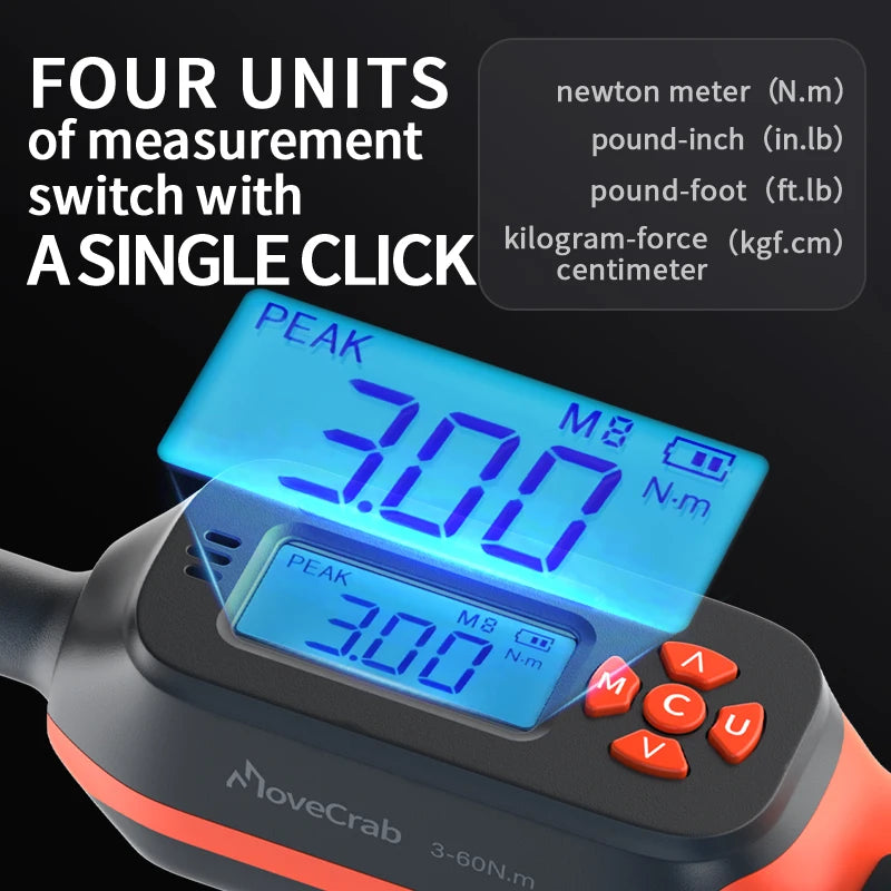 MoveCrab Digital Torque Wrench 1-340N.m 2 Percent Accuracy LED Alerts