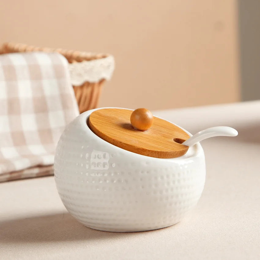 Ceramic Seasoning Box Set With Lid For Kitchen Storage