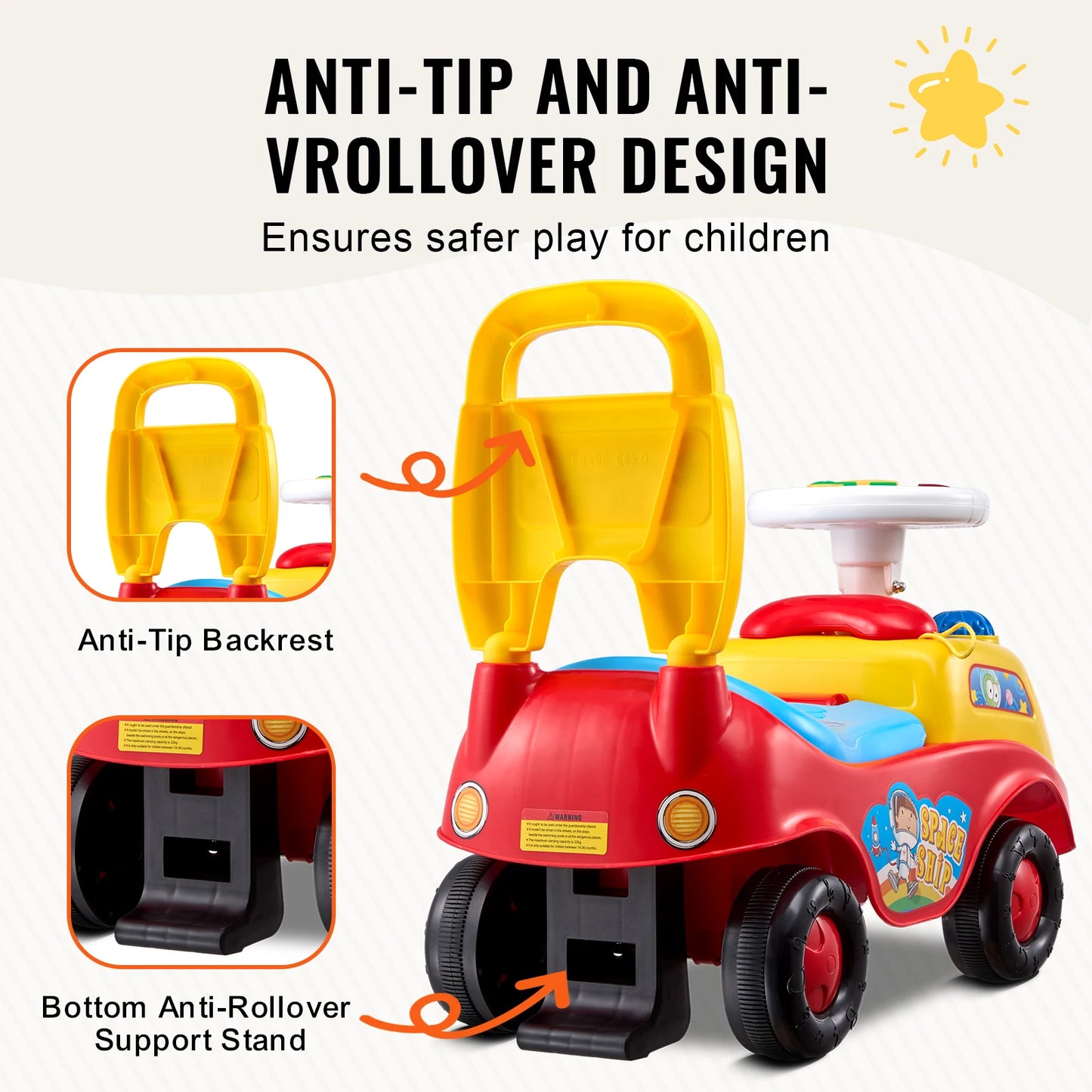 SucceBuy Toddler Ride On Push Car Sit to Stand Kids Ride On Toy Car with Music Steering Wheel Seat Storage for Toddlers