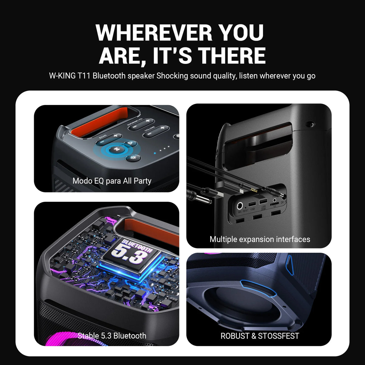W-King T11 100W Portable Bluetooth Speaker IPX6 Waterproof Party Boombox