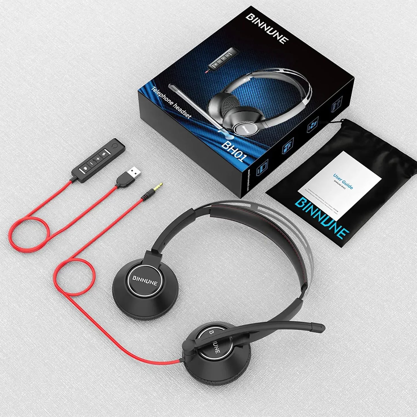BINNUNE Wired Headset With Noise Cancelling Mic For PC Zoom