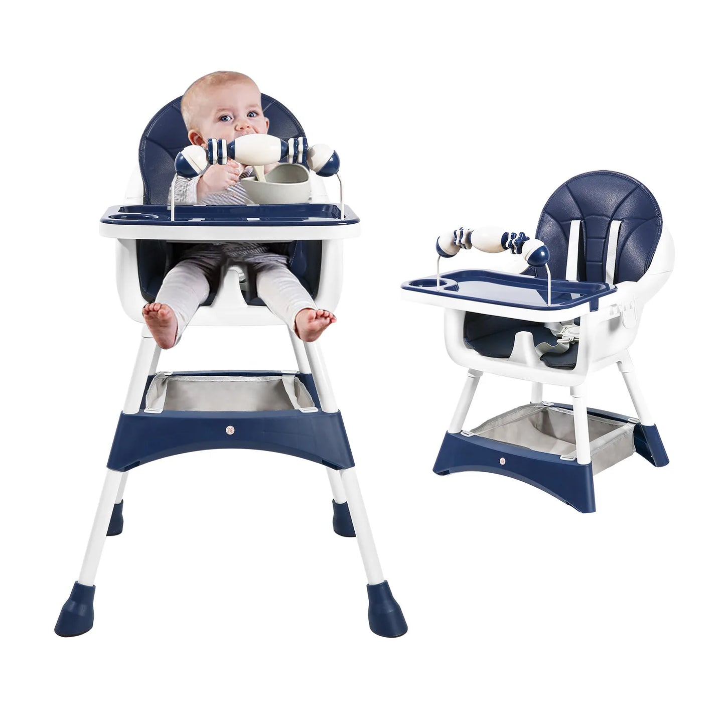 PIORLADO Portable Convertible Baby High Chair With Dining Tray And Toy Rack