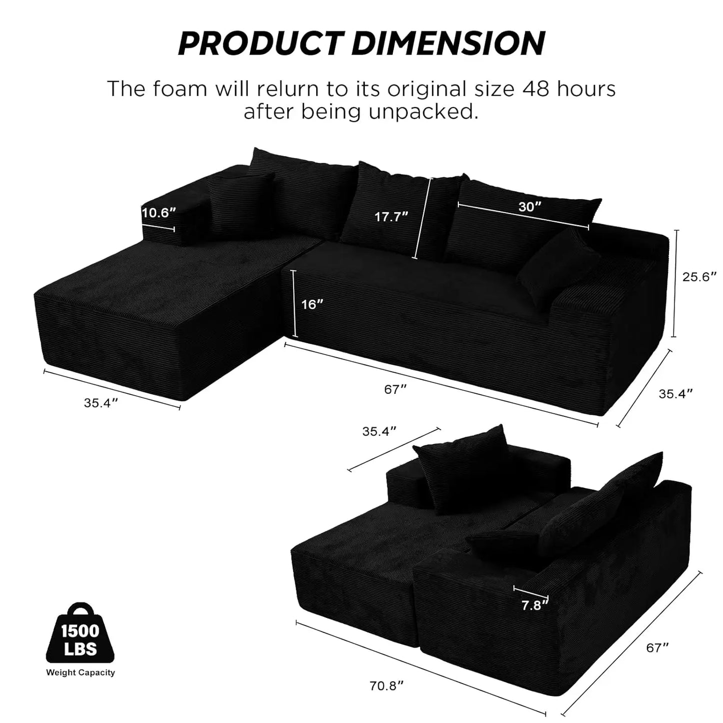 L Shape Sectional Sofa With Chaise Deep Seat Velvet