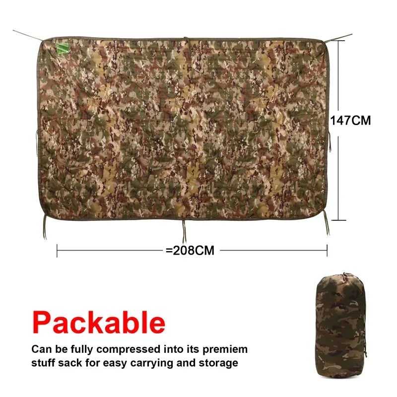 Tactical Army Poncho Liner Woobie Quilted Blanket for Camping and Hunting