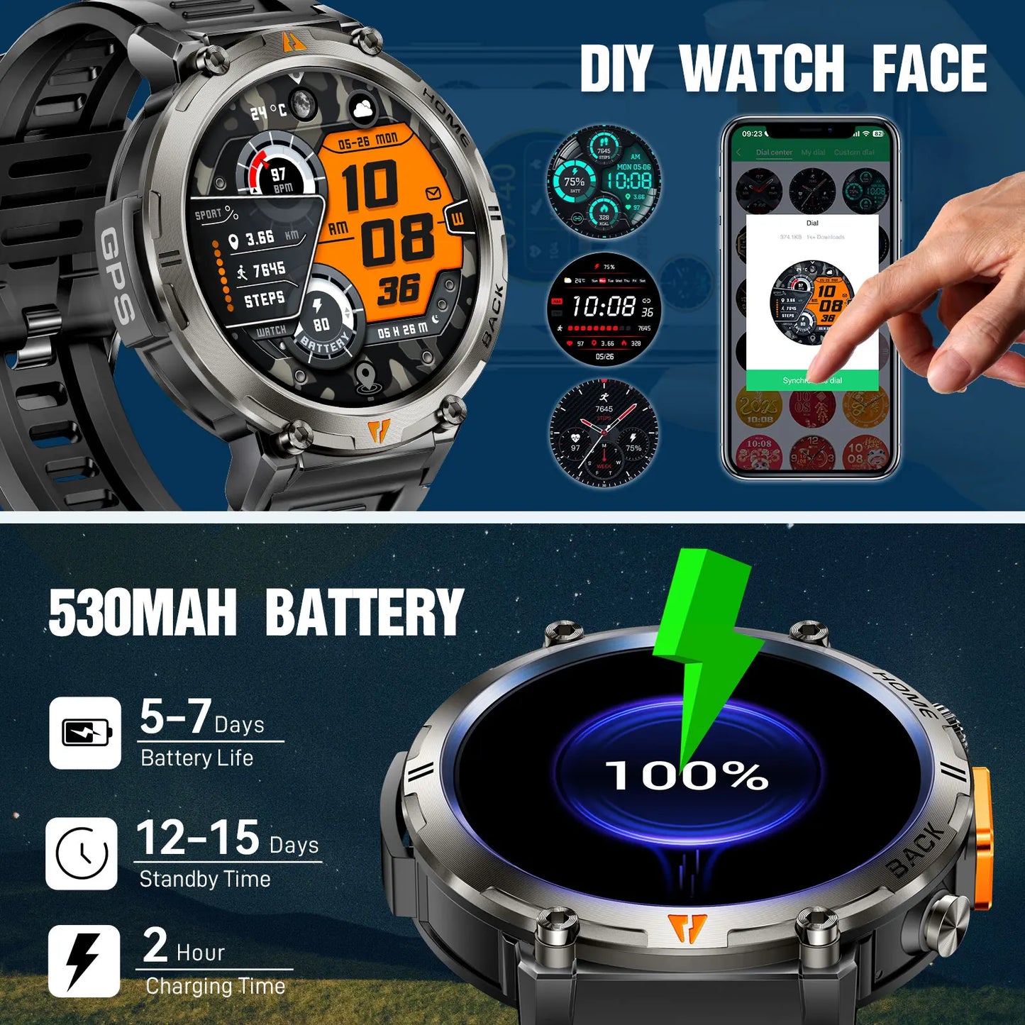 EIGIIS KE3 Bluetooth Call Smartwatch for Men Health Monitor