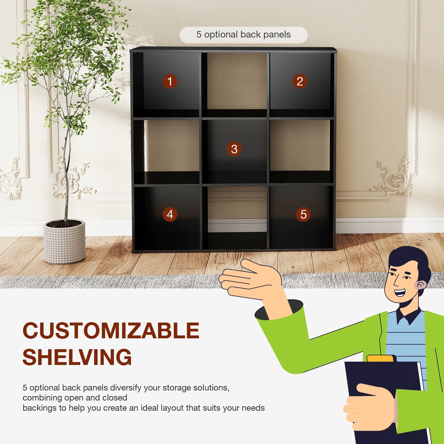 JHK 9 Cube Storage Organizer Bookcase for Living Room