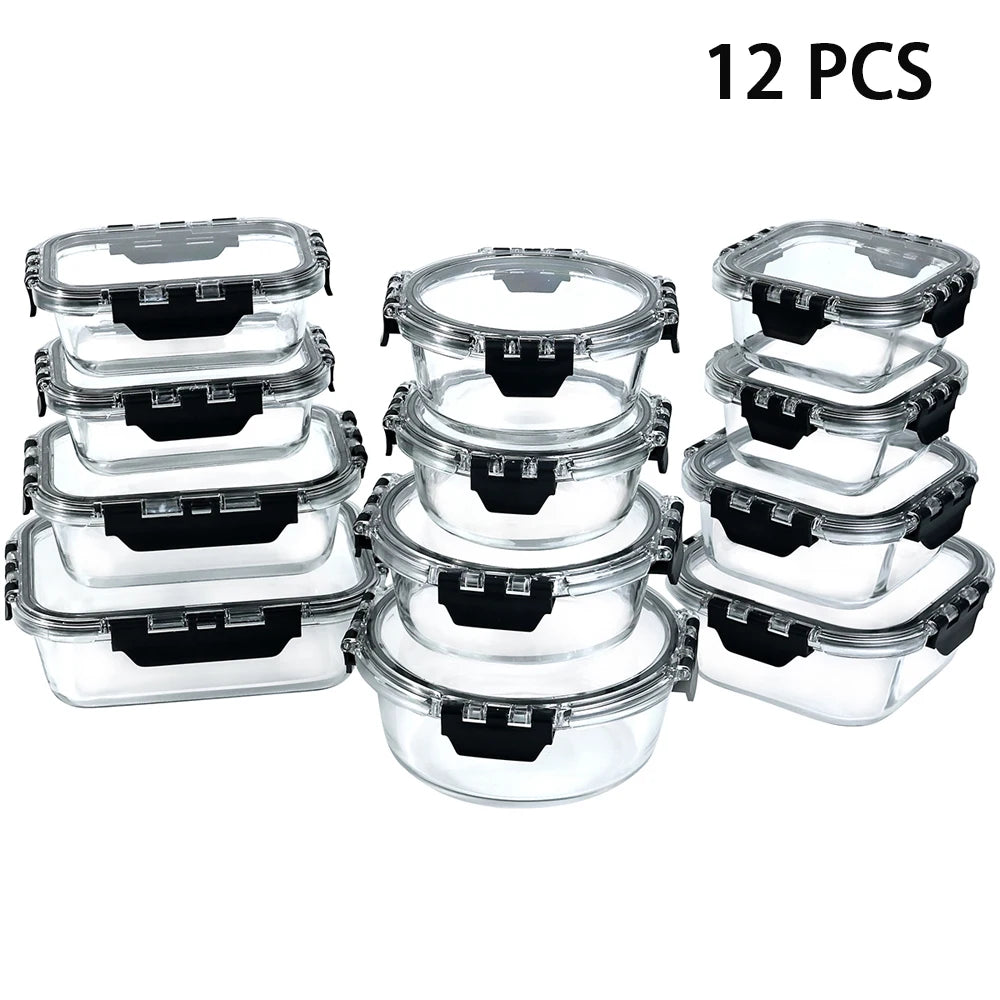 12 Piece Glass Lunch Box Meal Prep Containers Airtight Bento
