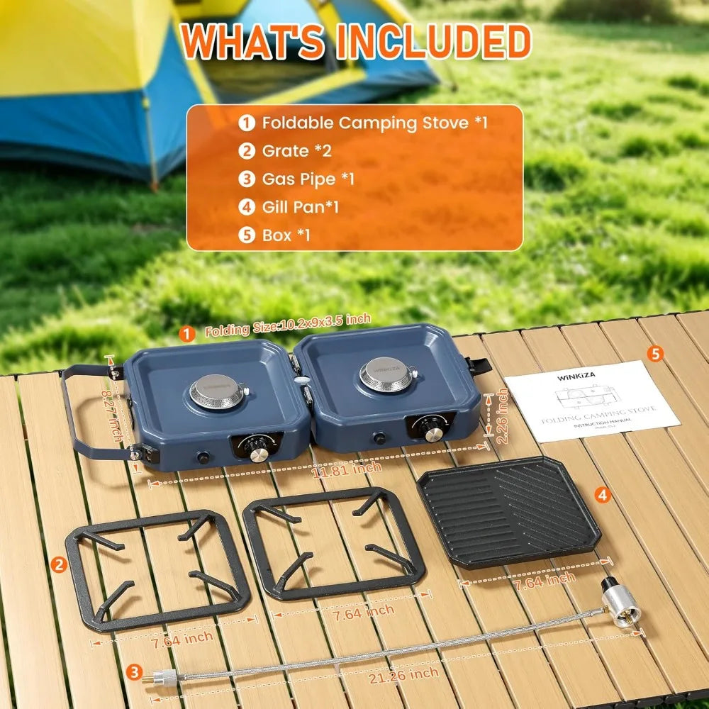 304 Stainless Steel 2 Burner Propane Camping Stove With Griddle