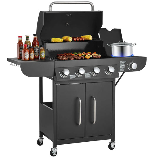 SucceBuy 4 Burner Propane Gas Grill With Side Burner