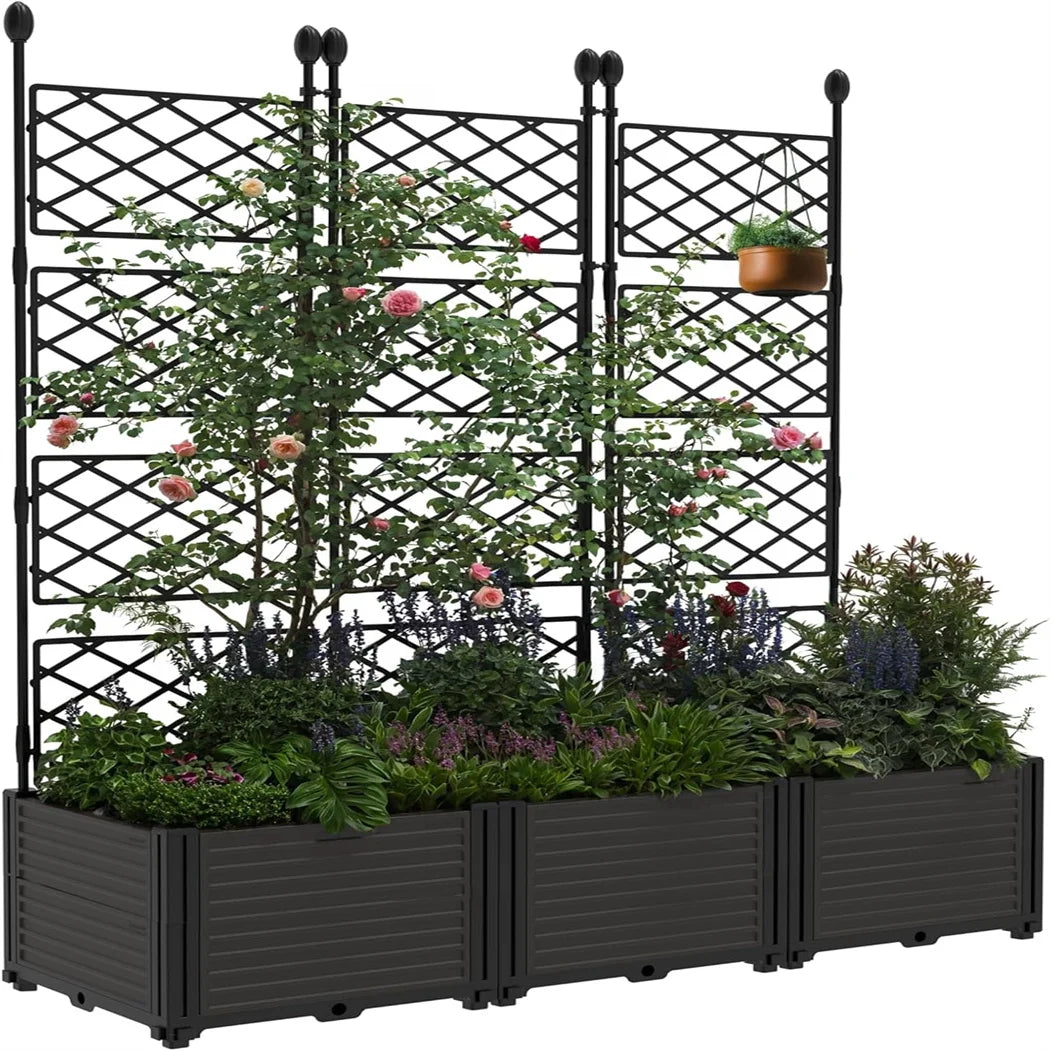 HiMISSH Plastic Plant Box With Metal Trellis Raised Garden Bed