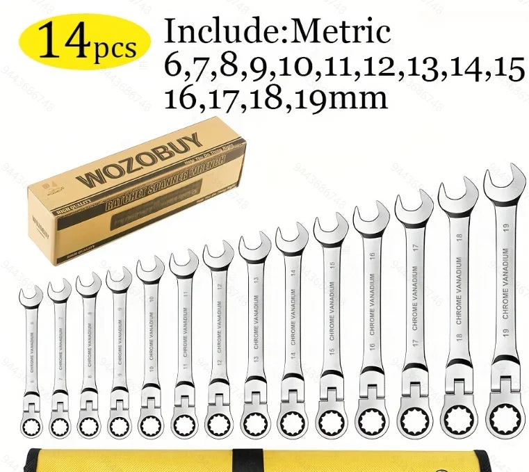 WOZOBUY Flex Head Ratchet Wrench Set CRV Steel 72 Teeth