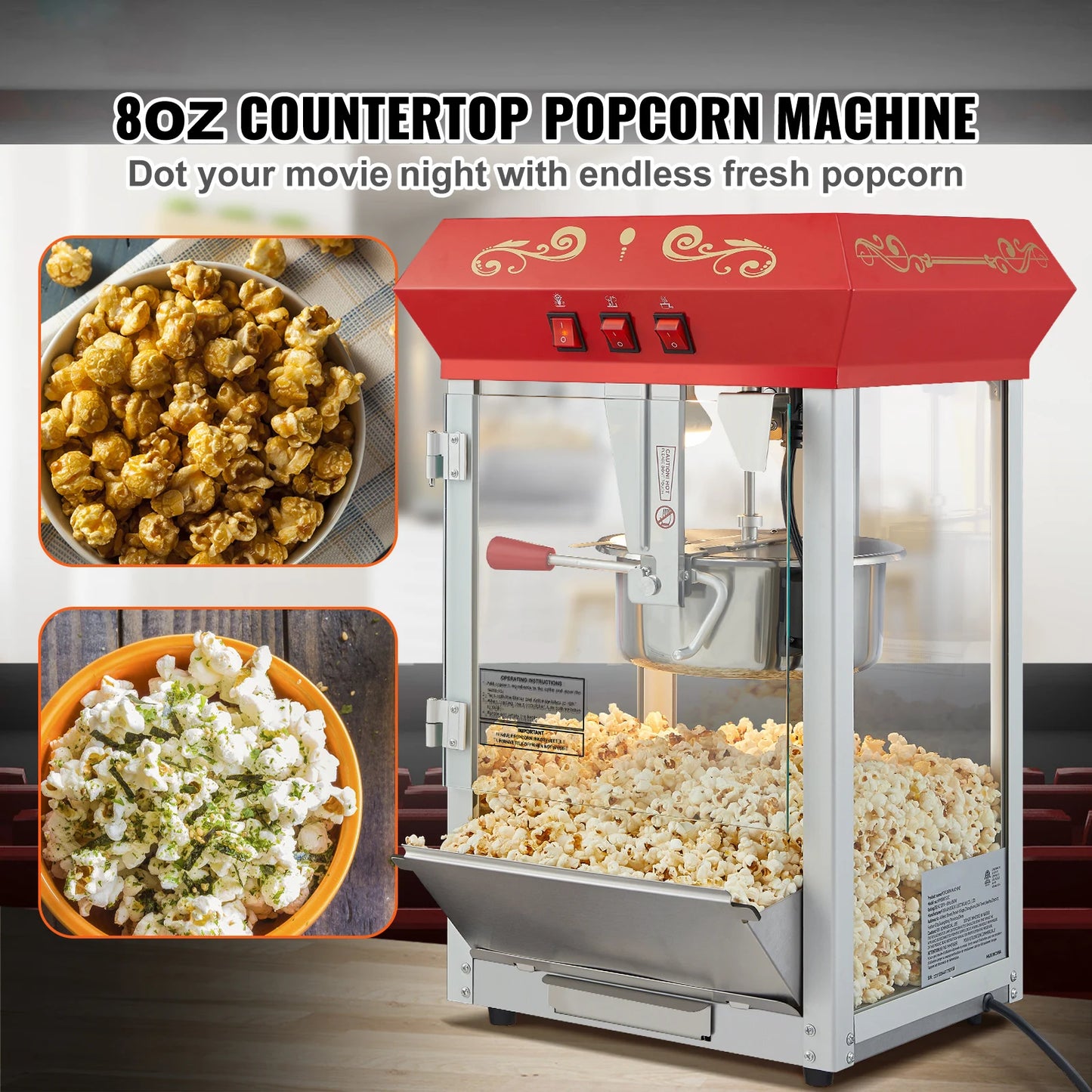 SucceBuy Electric Popcorn Maker Commercial Popper Machine SUS304 Heating Tube