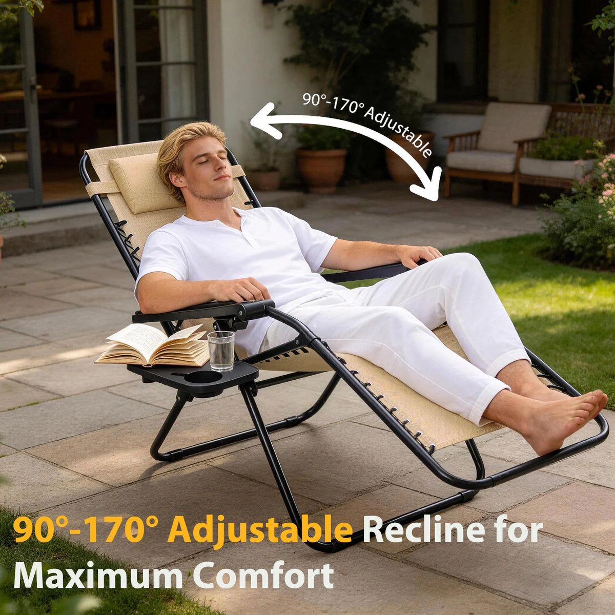 JHK Zero Gravity Outdoor Lounge Chair With Cup Holder