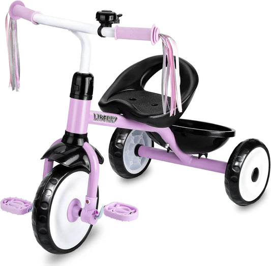 Toddler Tricycle For Ages 2-4 With Bell Basket Removable Pedal