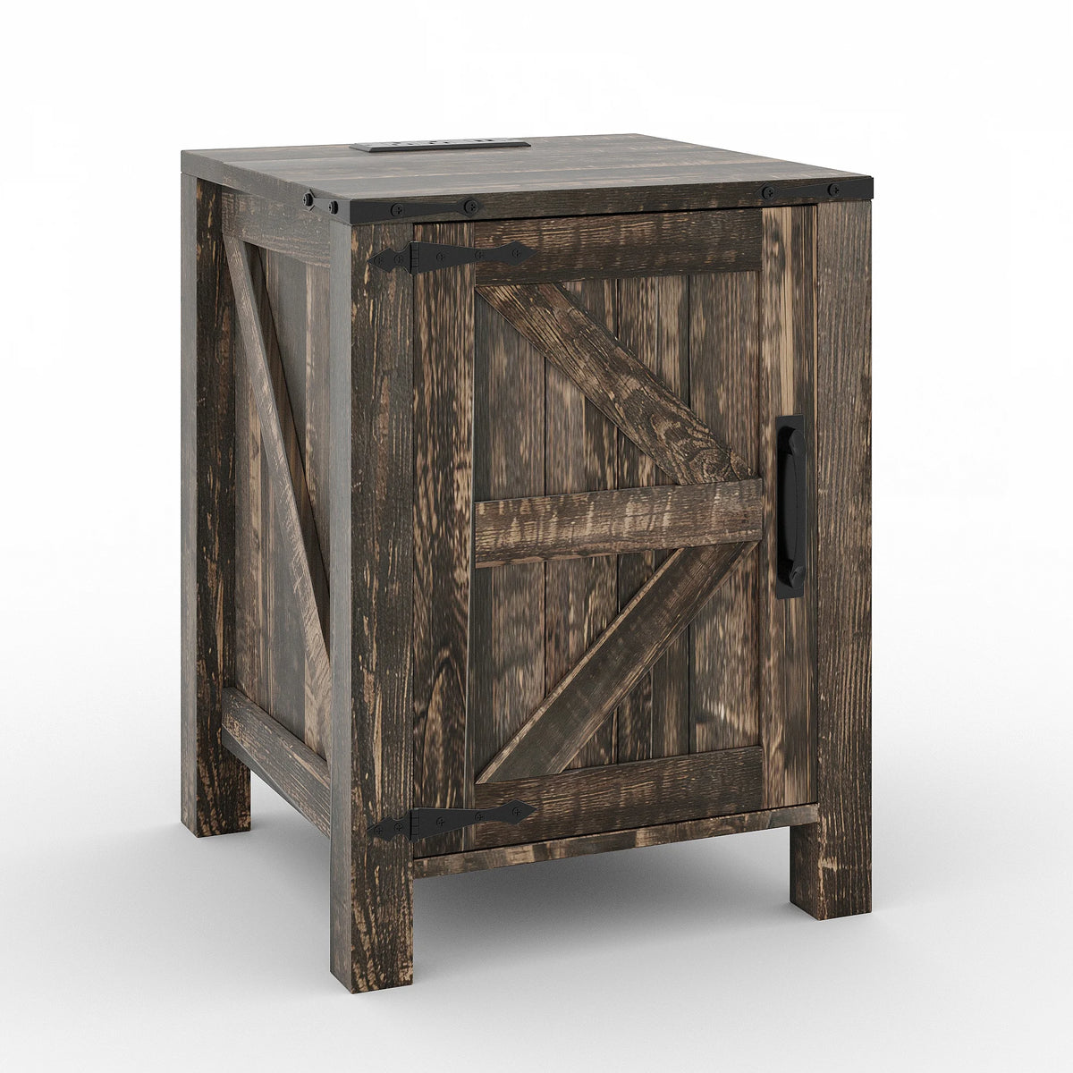 Rustic Farmhouse Nightstand With Charging Station Barn Door And Adjustable Storage Shelf Wooden Small Bedside Table 18 Inch Modern Two Tier Nightstand And End Table For Bedroom