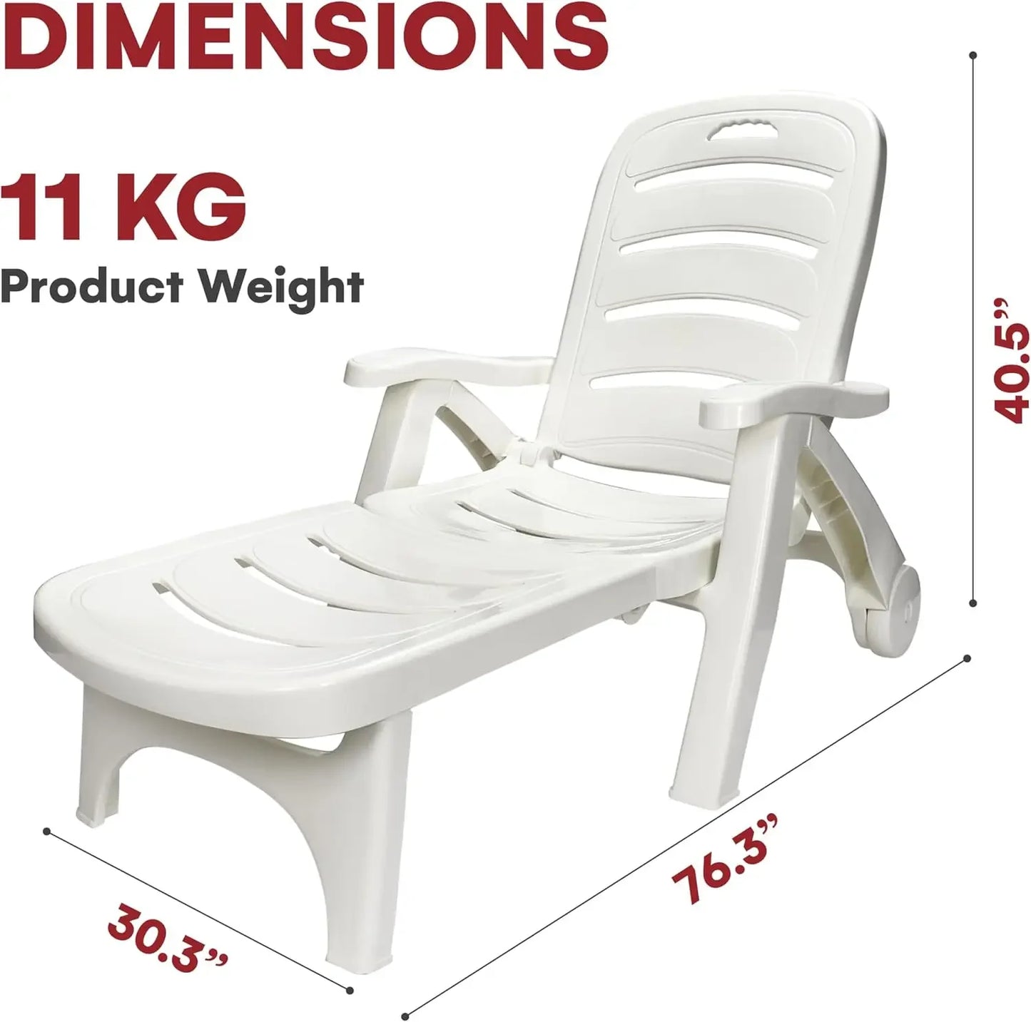 Outdoor Folding Lounge Chair Adjustable Lightweight Chaise Poolside