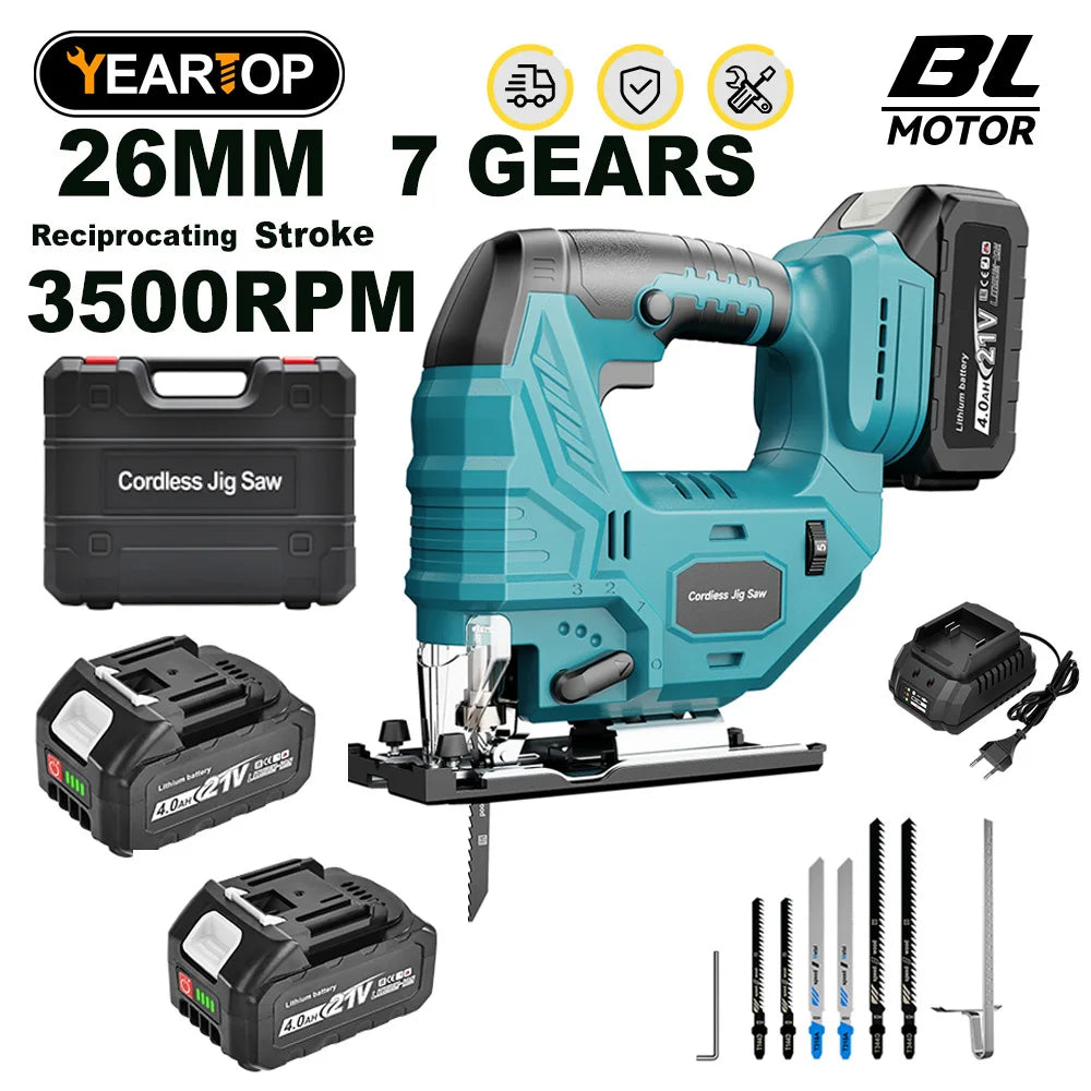 YEARTOP 7 Speed Brushless Cordless Jigsaw 18V Woodworking Tool
