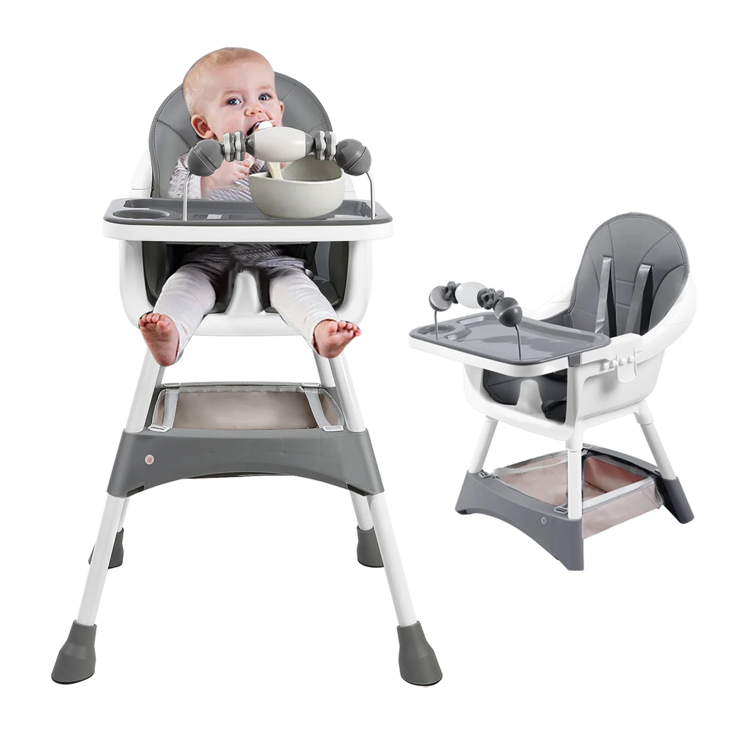 PIORLADO Portable Convertible Baby High Chair With Dining Tray And Toy Rack