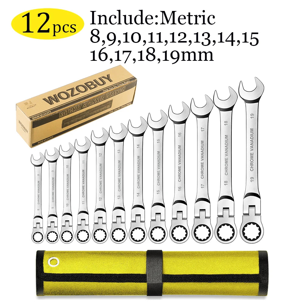 WOZOBUY Flex Head Ratchet Wrench Set CRV Steel 72 Teeth