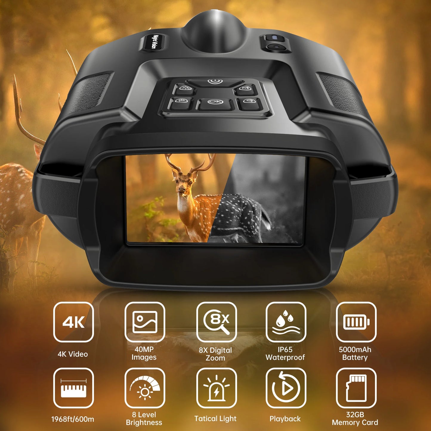 DIYIMI Night Vision Binoculars 4K Infrared 8X Zoom Hunting Surveillance