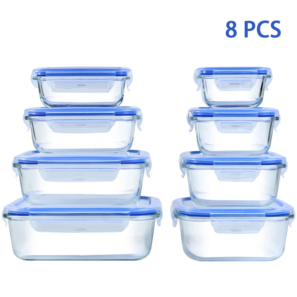 Glass Food Storage Containers Set 8 Piece Leakproof Airtight Microwave Oven Safe