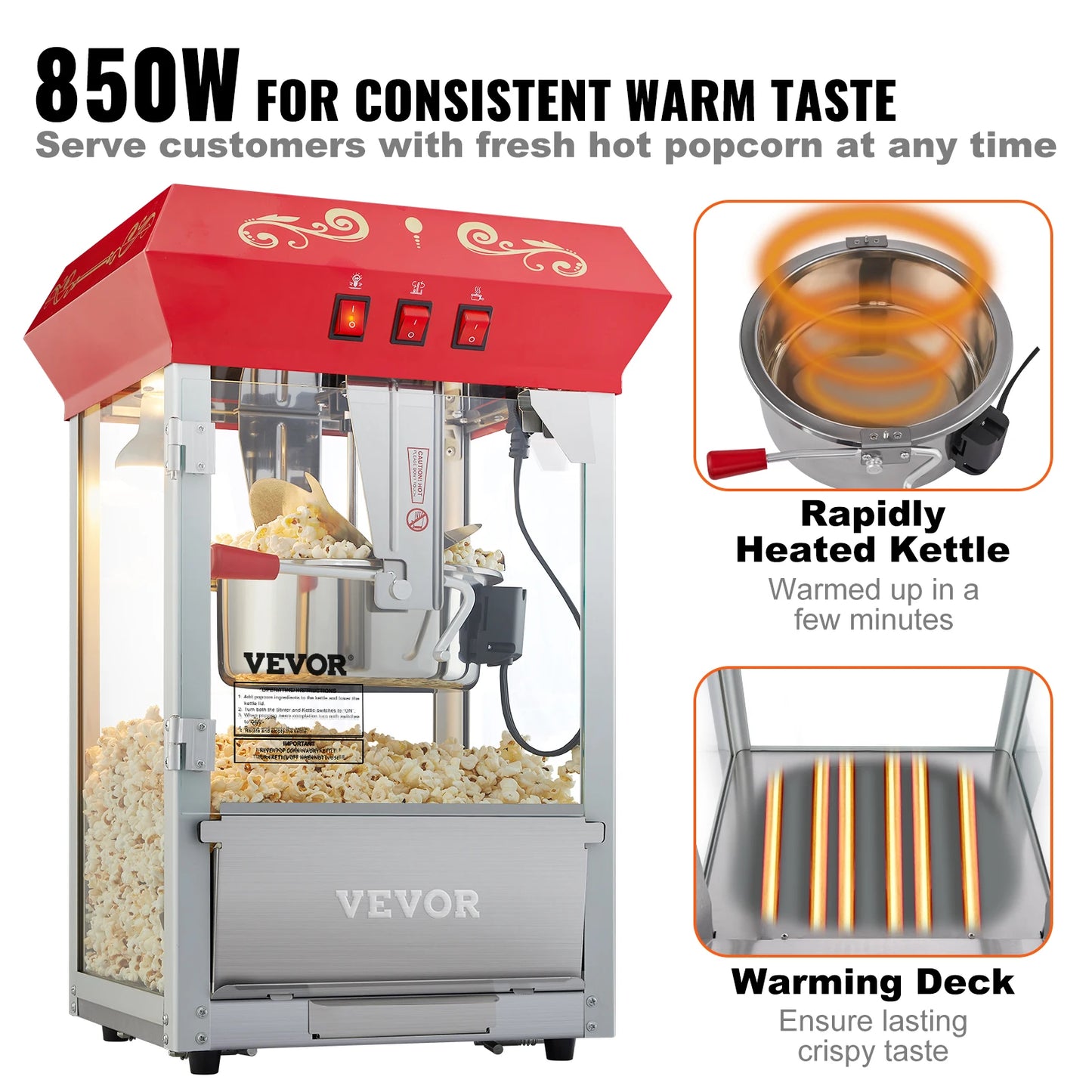 SucceBuy Electric Popcorn Maker Commercial Popper Machine SUS304 Heating Tube