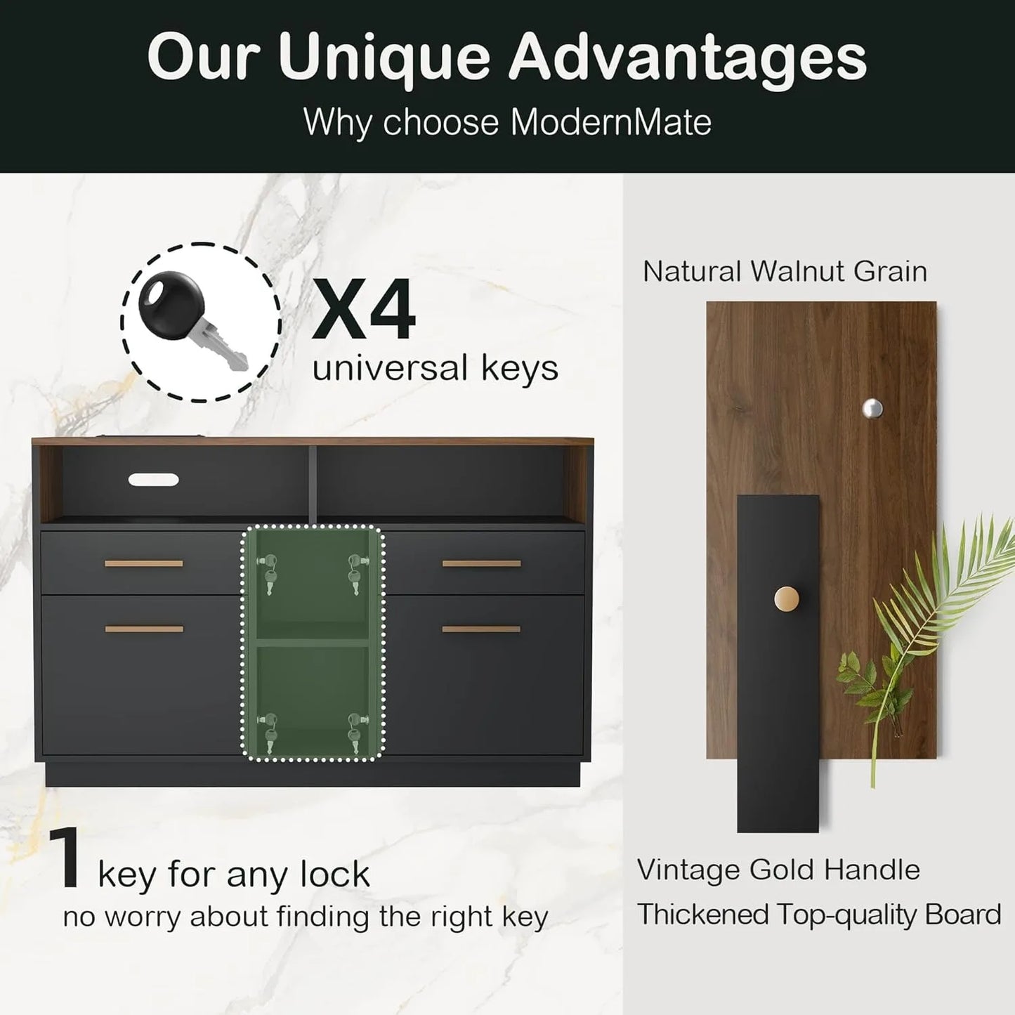 Four Drawer Wooden Filing Cabinet With Lock Power Outlet