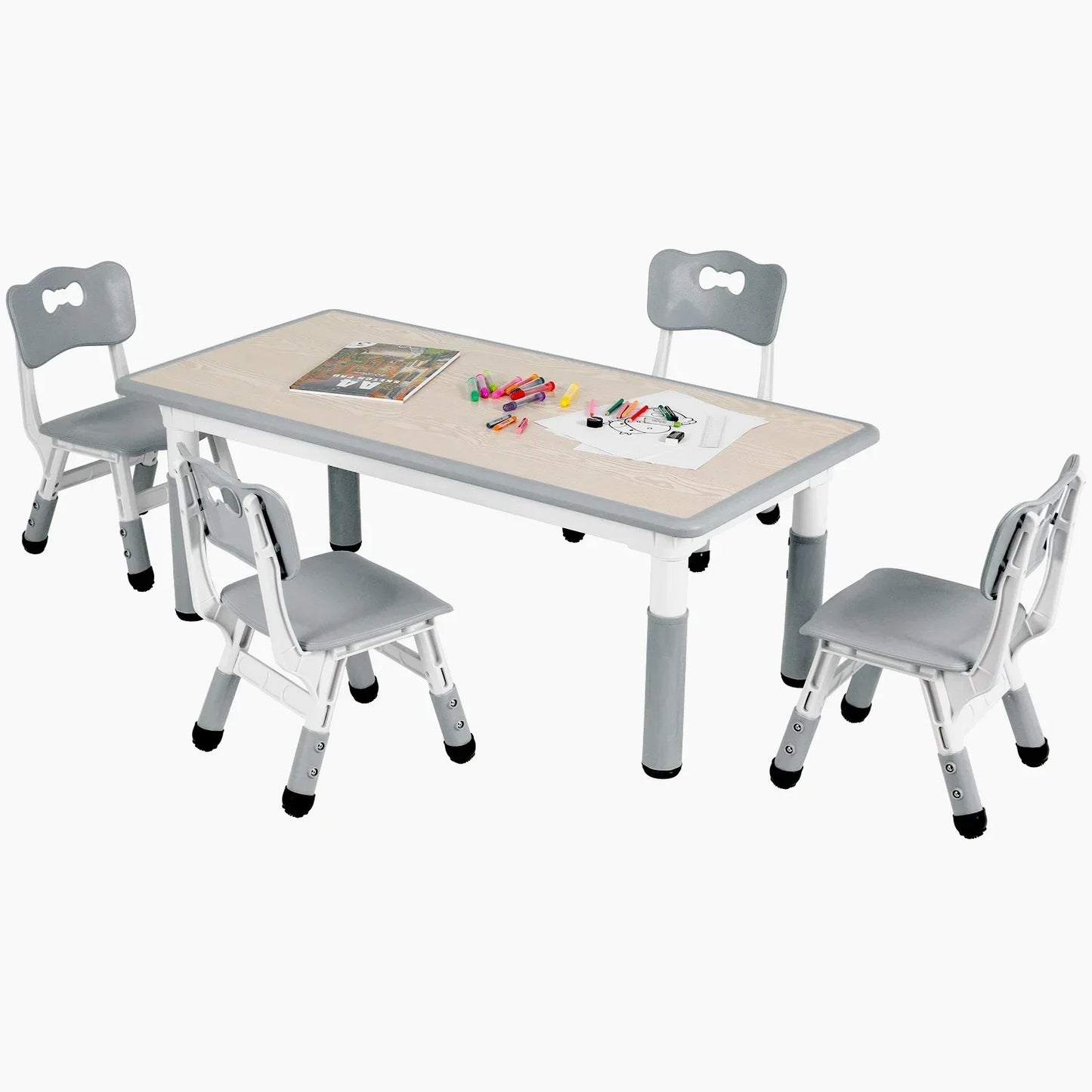 Kids Table and 4 Chairs Set Height Adjustable Toddler Multi-Activity Table Set Study Write, Play for Kids Child Table and Chair
