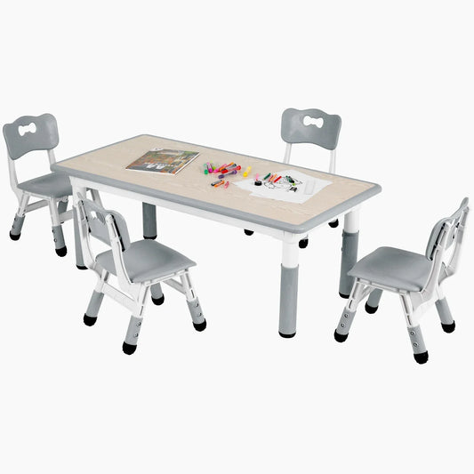 Kids Table and 4 Chairs Set Height Adjustable Toddler Multi-Activity Table Set Study Write, Play for Kids Child Table and Chair