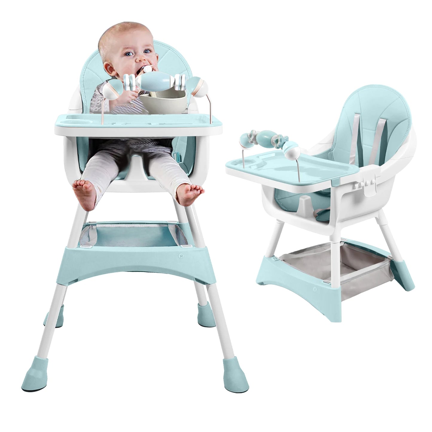 PIORLADO Portable Convertible Baby High Chair With Dining Tray And Toy Rack