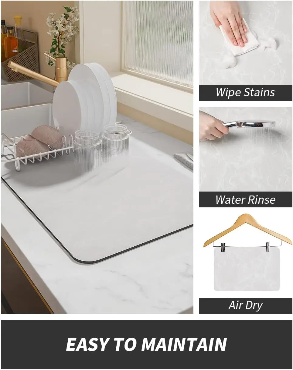 Water-Absorbent Dish Drying Mat With Rubber Backing For Kitchen