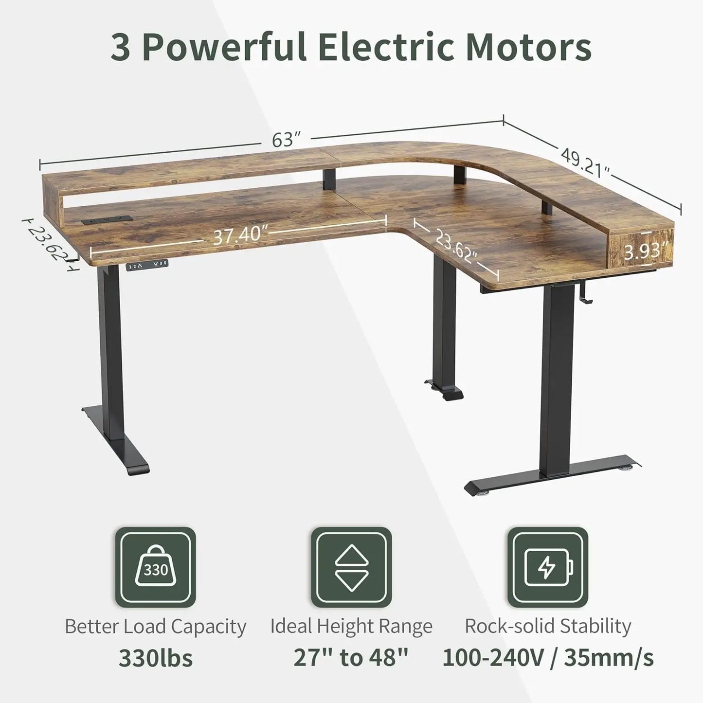 L Shaped Standing Desk With Arc LED and Triple Motors
