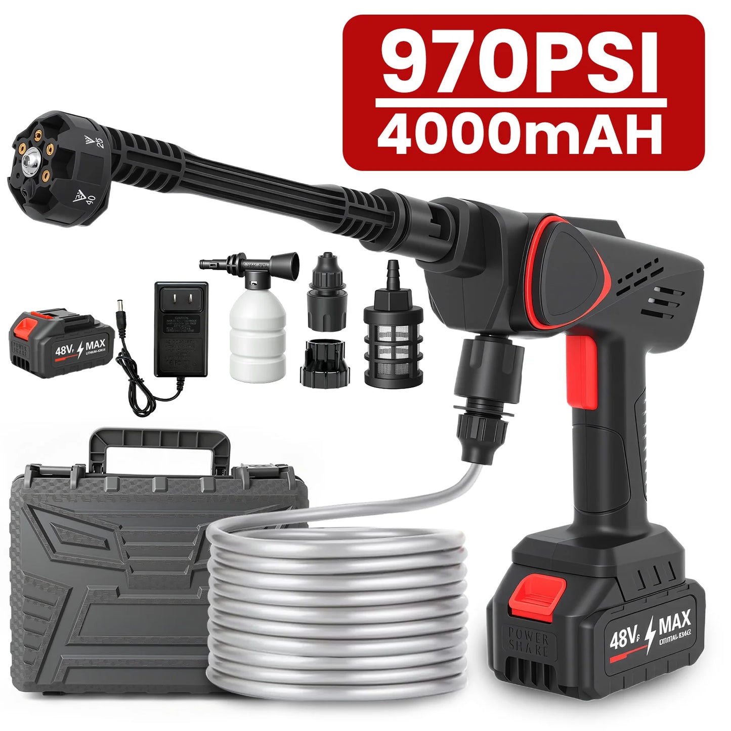 21V Portable Cordless Pressure Washer PSI 6 In 1 Nozzle