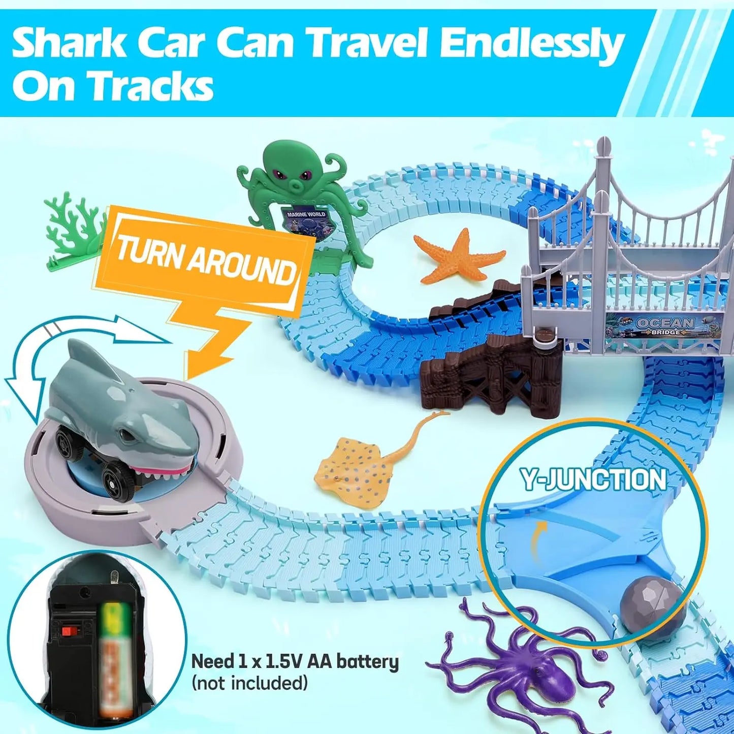 VATOS Shark Race Car Toy for Kids Track Stem Playset