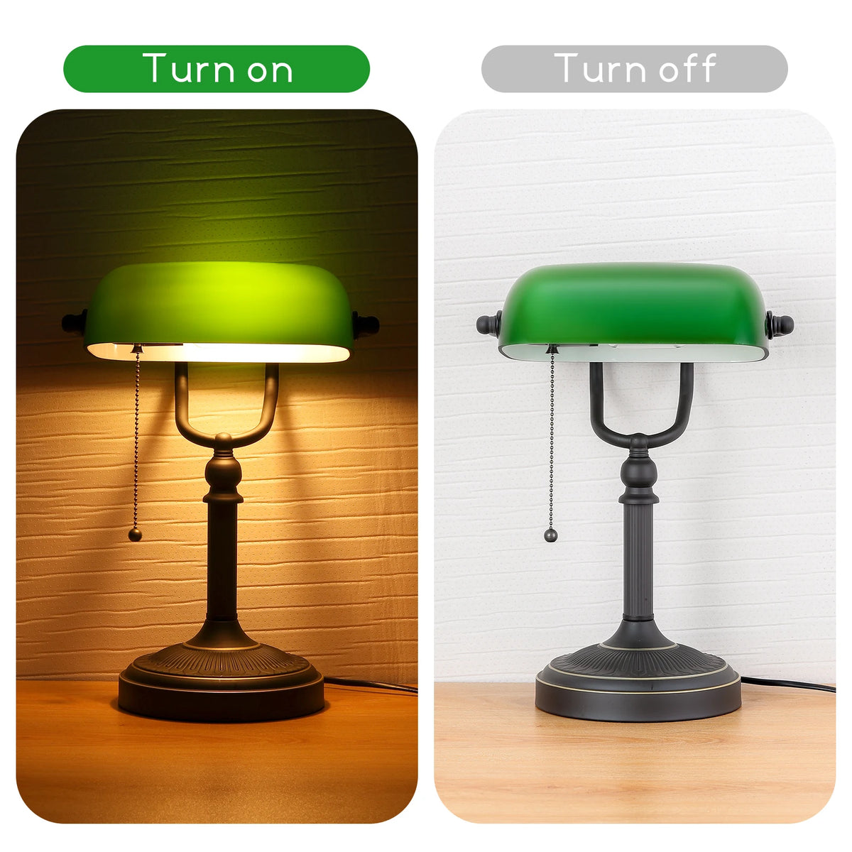 Elegant Iron And Glass Banker Table Lamp For Bedrooms