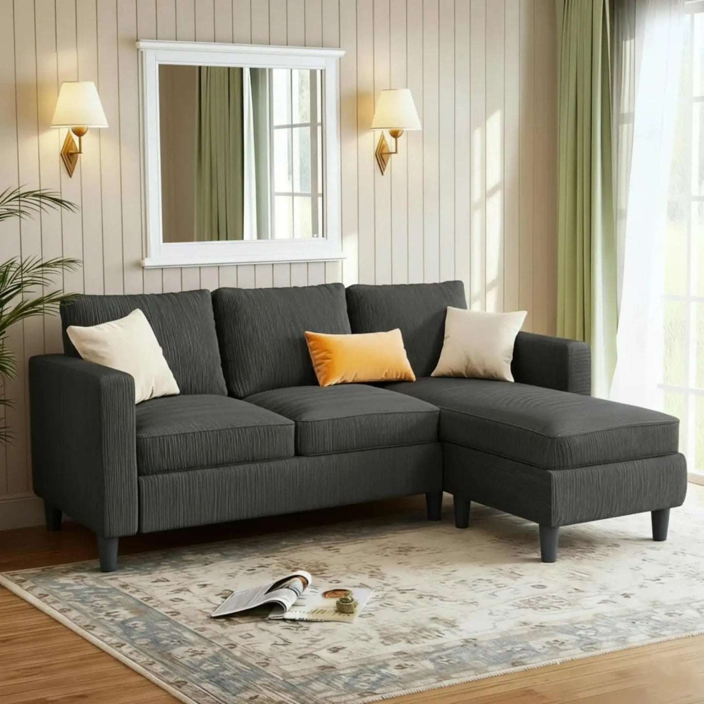 L Shaped Convertible Sectional Sofa With Reversible Storage Ottoman