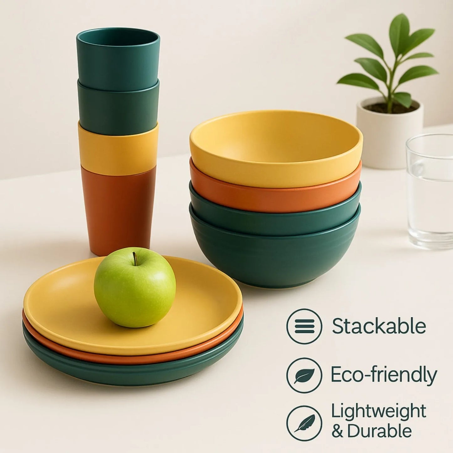 Wheat Straw Dinnerware Set 16 Pieces Unbreakable Microwave Safe Tableware