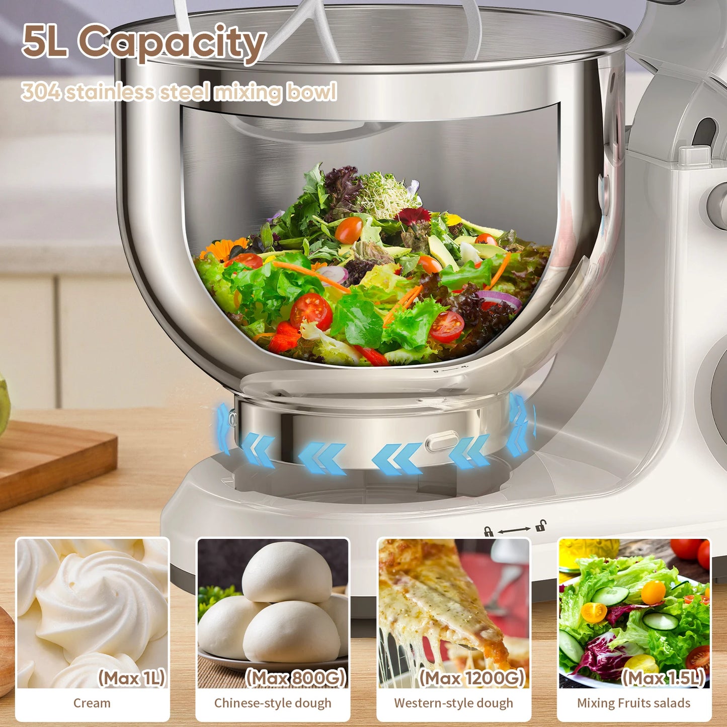 Biolomix 1200W Stand Mixer With 11-Speed DC Motor Pro