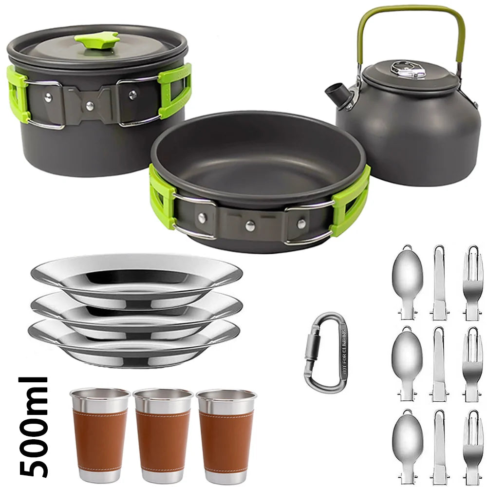 LISM Camping Cookware Set Teapot For 2-3 People Nonstick Pots