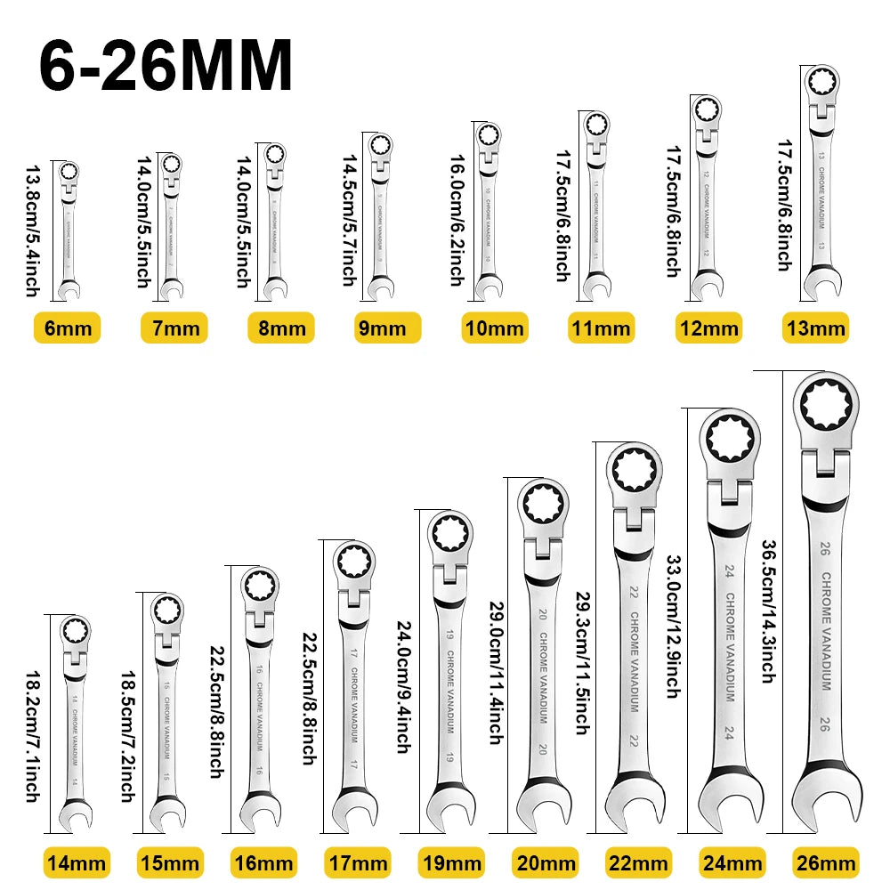 WOZOBUY Flex Head Ratchet Wrench Set CRV Steel 72 Teeth