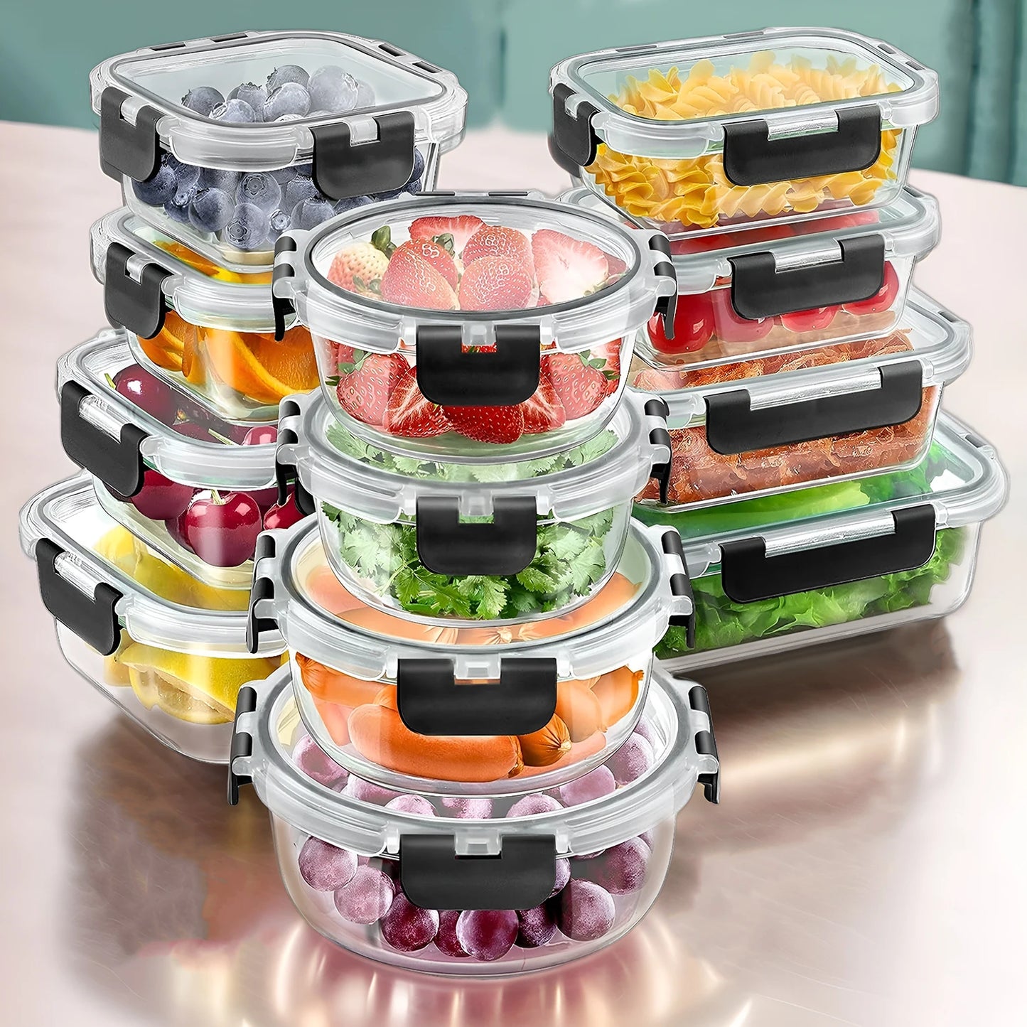 12 Piece Glass Lunch Box Meal Prep Containers Airtight Bento