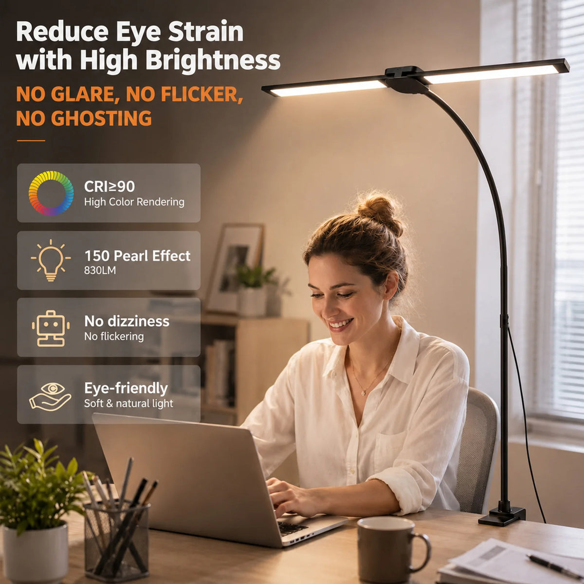 DUMILOO Dual LED Desk Lamp Clip On Dimmable Reading Light