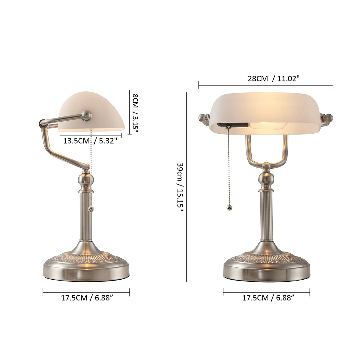Elegant Iron And Glass Banker Table Lamp For Bedrooms